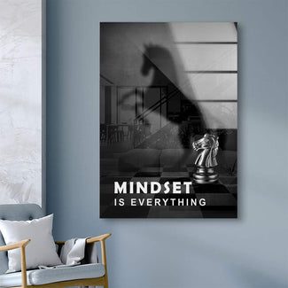 Modernes Wandbild mit Schachfigur Springer und Text Mindset is Everything, Wohnzimmerdeko