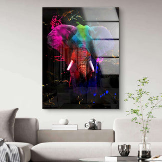 Modernes Wandbild mit buntem Elefanten in abstrakter Kunst, Wohnzimmer Dekoration