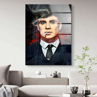 Modernes Wandbild Pop Art mit Mann im Anzug und Zigarette, stilvoll im Wohnzimmer dekoriert