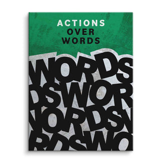 Motivationsbild auf Leinwand mit Text 'Actions Over Words' in modernem, grafischem Design