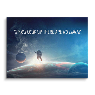 Motivationsbild Leinwand mit Astronaut im Weltall, Planeten und inspirierendem Spruch