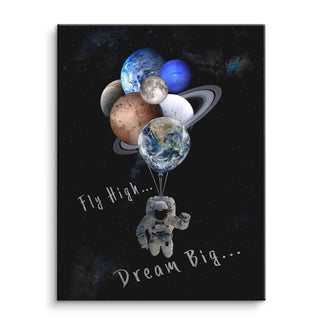 Astronaut mit Planeten-Ballons auf Leinwand, Motivationsbild, Weltall Kunst Wandbild