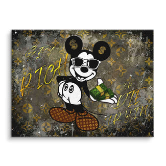 Pop Art Leinwandbild Comic-Maus mit Sonnenbrille, Geldbündel und Spruch Get Rich