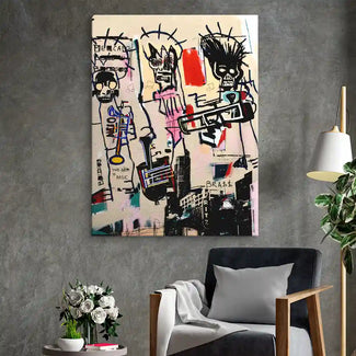 Modernes Wandbild mit abstrakter Brass Band Kunst, Trompete und urbanen Graffiti-Elementen