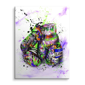 Leinwandbild mit bunten Boxhandschuhen im Graffiti-Stil auf weißem Hintergrund