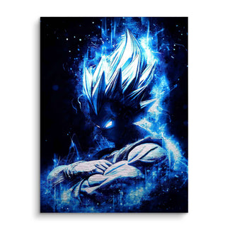 Blaues Dragonball Wandbild mit energiegeladenem Anime-Charakter und leuchtenden Effekten