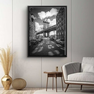 Schwarzweiß Wandbild mit Manhattan Bridge, urbanes Stadtmotiv, modernes Wohnzimmer