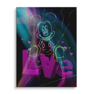 Neonfarbenes Comic-Wandbild mit fröhlichem Maus-Charakter und LOVE-Schriftzug, Pop Art Stil