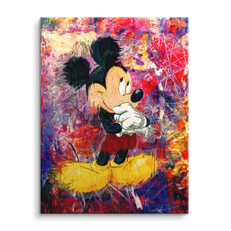 Buntes Micky Maus Wandbild auf Leinwand im Pop Art Stil, farbenfroher Hintergrund