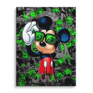 Leinwandbild mit cooler Cartoon-Maus, Sonnenbrille, Geldscheinen und Streetart-Hintergrund