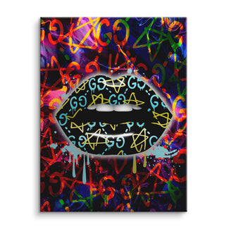Modernes Wandbild mit bunten Lippen, Sternen und Muster, Pop Art Leinwand Kunst
