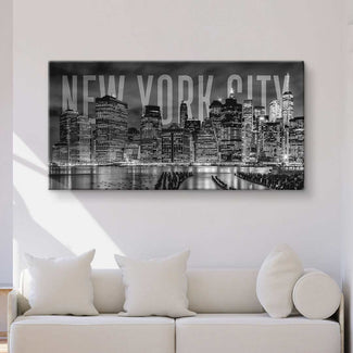 Schwarz-weiß Wandbild New York City Skyline über Sofa, modernes Wohnzimmer Dekoration