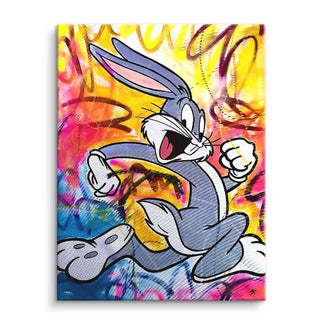 Comic Hase auf buntem Graffiti-Wandbild, moderne Kunst Leinwand, Pop Art Stil