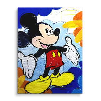 Comic Wandbild mit fröhlicher Cartoon-Figur auf buntem Hintergrund, moderne Kunst