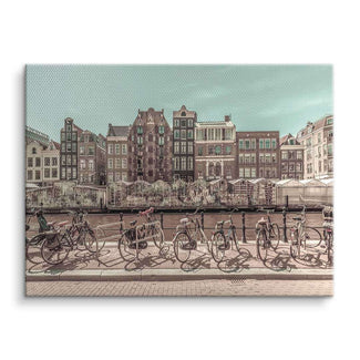 Vintage Wandbild Amsterdam mit Grachten, Fahrrädern und historischen Häusern