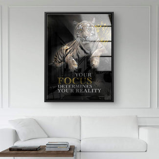 Modernes Wandbild mit Tiger und Motivationsspruch, Wohnzimmer, Leinwand Kunstbild