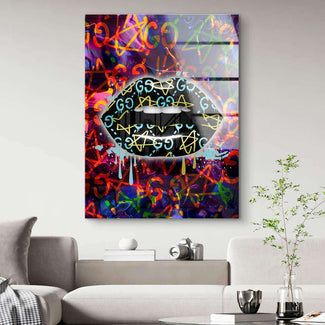Modernes Wandbild mit bunten Graffiti-Lippenmotiv, Wohnzimmer Kunst auf Leinwand
