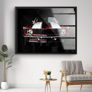 Modernes Wandbild mit rotem Oldtimer Auto auf Leinwand, Wohnzimmer Dekoration