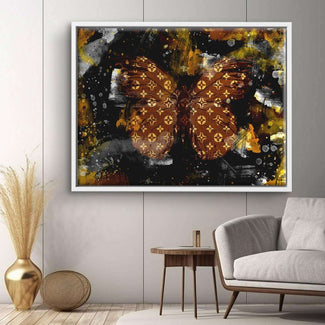 Modernes Wandbild mit braunem Schmetterling, abstrakte Kunst auf Leinwand im Wohnzimmer.