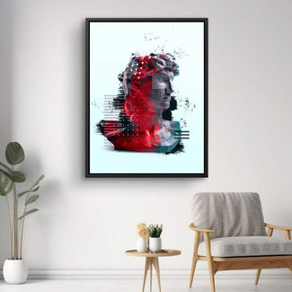 Modernes Wandbild mit abstrakter David-Büste in Rot und Schwarz, Wohnzimmer Deko