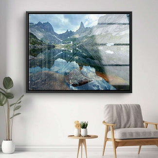 Modernes Wandbild mit Berglandschaft, See und Spiegelung im Wohnzimmer, Natur Leinwand