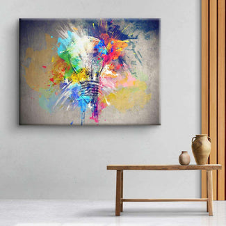 Buntes abstraktes Wandbild mit Glühbirne, Acrylmalerei auf Leinwand, moderne Kunst