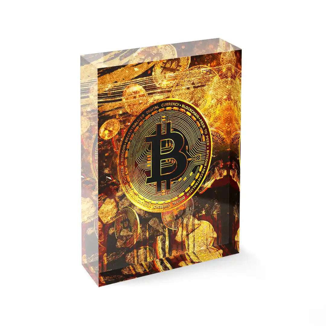Acrylblock - Bitcoin - Goldbarren
