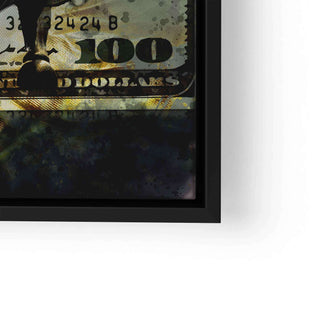 Detail eines Motivationsbilds mit 100 Dollar Schein und moderner Kunstoptik im Rahmen