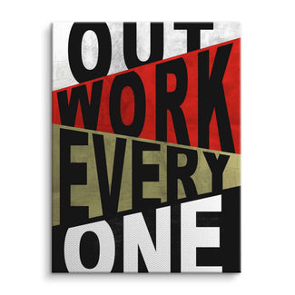 Motivationsbild Leinwand mit Schrift 'Outwork Everyone' in Schwarz, Rot, Grün, Weiß