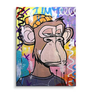 Pop Art Wandbild mit gezeichnetem Affen im Comic-Stil, bunte Graffiti-Hintergrundfarben