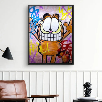 Wandbild mit Comic-Katze im Graffiti-Stil, bunt auf Leinwand, moderne Wohnzimmer-Deko