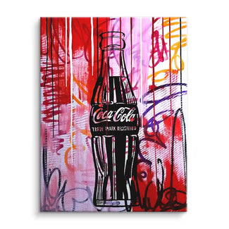 Pop Art Wandbild mit Cola-Flasche auf Leinwand, bunter Graffiti-Hintergrund