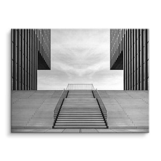 Schwarz-weiß Wandbild mit moderner Düsseldorfer Architektur und Treppen im Medienhafen