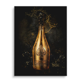 Modernes Wandbild mit goldener Champagnerflasche auf dunklem Hintergrund, Kunst kaufen