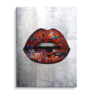 Wandbild mit bunten Graffiti-Lippen auf Leinwand, moderner Streetart-Stil