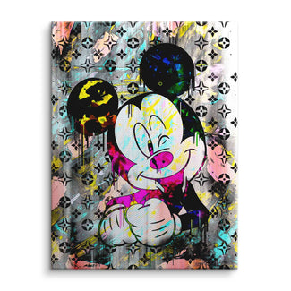 Pop Art Wandbild mit Comic-Maus auf bunter, gesprenkelter Leinwand, Streetart-Stil