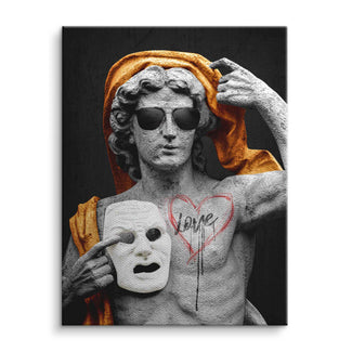 Modernes Wandbild mit antiker Statue, Sonnenbrille, Maske und Herz mit Love-Schriftzug
