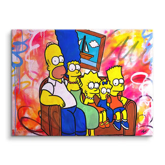 Wandbild mit Simpsons Familie im Comicstil, bunte Pop Art und Graffiti-Hintergrund