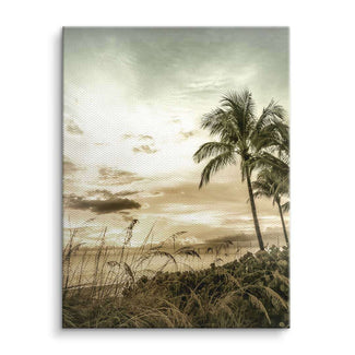 Vintage Wandbild mit Palmen am Strand und dramatischem Himmel, Naturkunst Leinwand