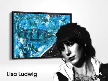 Artist Lisa Ludwig with her abstract works